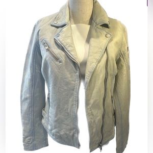 Mauritius women’s Leather jacket. Light blue/gray. Size medium.